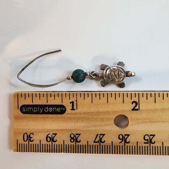 VTG Sterling Silver & Malachite Turtle Earrings Tube and Bead Necklace Set 1970s - Picture 8 of 8